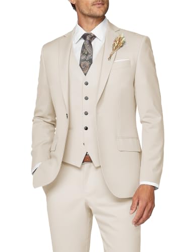 Image of Wangyue Mens Suit 3 Piece Slim Fit Suits for Men Formal Business Wedding Groom Prom Tuxedo Dinner Party