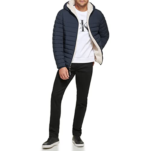 Image of Calvin Klein mens Lightweight Packable Down Jacket With Sherpa Lining
