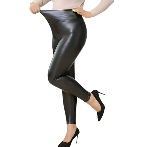 Millennials In Motion Leather Leggings High Waisted Faux Leather Looking Tights Black Shiny Leggings with Tummy Control Stretchy Dressy Moto Shine Fancy Pants