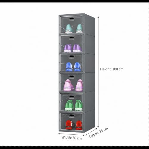 Image of Sulfar 6 Tier Shoe Rack Collapsible Shoe Organiser with Door - Foldable Sneaker Crates Footwear Organiser for Men, Women, Heels, Boots, Loafers, Sneakers, Slippers (Grey)