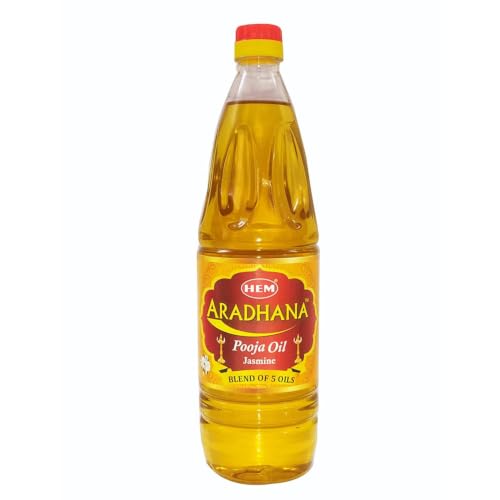 Image of Hem Aradhana Pooja Oil - 900ml (Pack of 5) | Blend of 5 Oils: Coconut, Til, Mahua, Jasmine & Rice Bran for Rituals, Lighting Diya | Lasting Flame & Pure Aroma | Ideal for Daily Puja & Ceremonies
