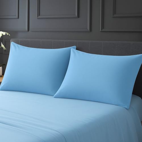 Image of 600 TC 100% Egyptian Cotton Fitted Sheet for Supper King Bed Size Fitted Bed Sheet with Pillow Cover for Bedroom, Soft Hotel Quality Size - 78 x78+12 Light Blue Pillow Size -18 x 28 Inch