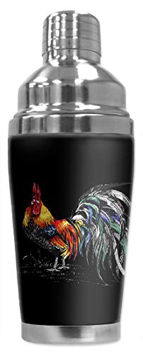 Mugzie 20 Ounce Stainless Steel Cocktail Shaker/Martini Shaker with Wetsuit Cover - Rooster Drawing