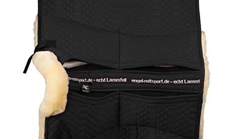 Engel Reitsport | SCHABRA1AP-D-SCH-MED | Schabracke | Aufpolster Korrektur | Steppstoff | Lammfell im Sattelbereich | Half Lined |Fellkranz vorne | Dressur | Stoff schwarz Fell med.