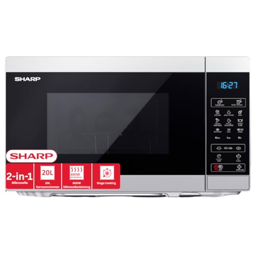 SHARP YC-MG02ES - Horno microondas 20 litros, con función grill, programa de descongelación, 11 niveles de potencia, función temporizador, plato giratorio incluido