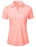 BGOWATU Women's Short Sleeve Golf Tennis Polo Shirts V Neck Collared Workout Tops UV Protection Dry Fit for Summer Pink M