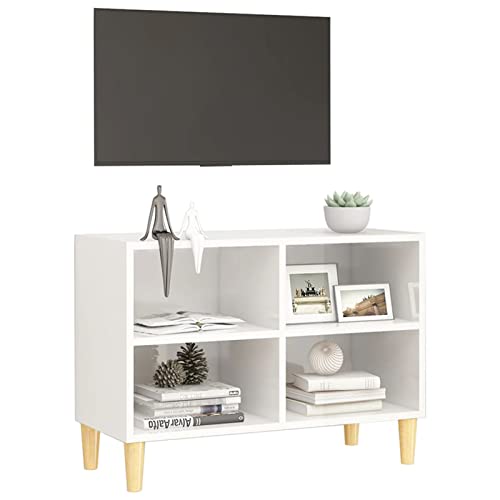 Tidyard Mesa TV,Mueble TV Salon,Mueble Television,Mesa Television,Mesa de Salón de Estilo Moderno con Estantes de Gran Almacenaje, Muy Resistente,Blanco Brillante 69,5x30x50 cm