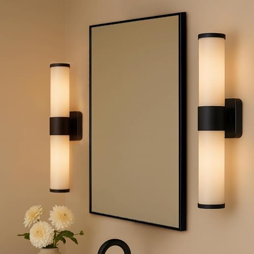 Image of TEHOME 17.5'' x 29'' Black Recessed and Surface Mount Bathroom Medicine Cabinet with Mirror Matt Black Square Cornered Metal Framed Rounded Rectangle Medicine Cabinet Mirror
