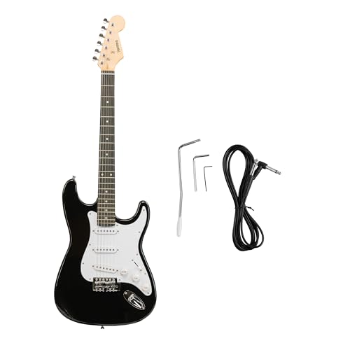 Image of STA 39-Inch 6-String Electric Guitar for Beginners & Intermediate (Black) | SSS Single Coil Pickups | Basswood Body, Rosewood Neck & Fretboard | Standard Tremolo Bridge with Whammy Bar