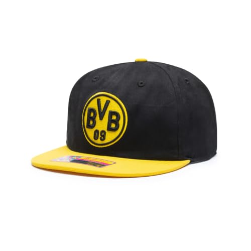 Fan Ink Borussia Dortmund 'Swingman' Adjustable Snapback Soccer Hat/Cap | Black/Yellow