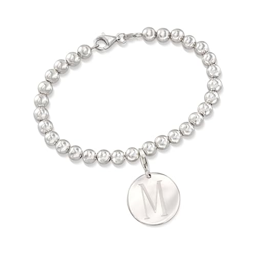 Ross-Simons Italian 6mm Sterling Silver Bead Bracelet With Personalized Disc Charm