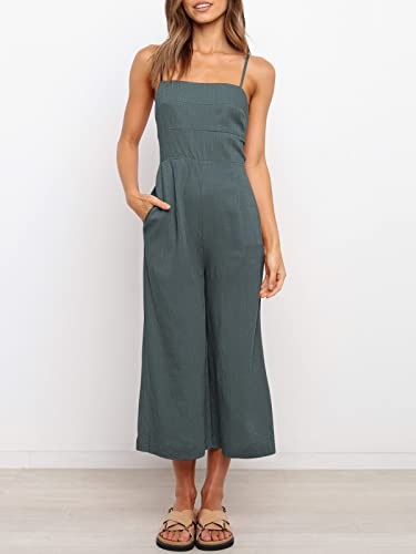Anrabess Women's Summer Spaghetti Strap Tie Back Sleeveless Dressy High Waist Wide Leg Jumpsuit Rompers Pockets 534Shenhui-M #TOP2