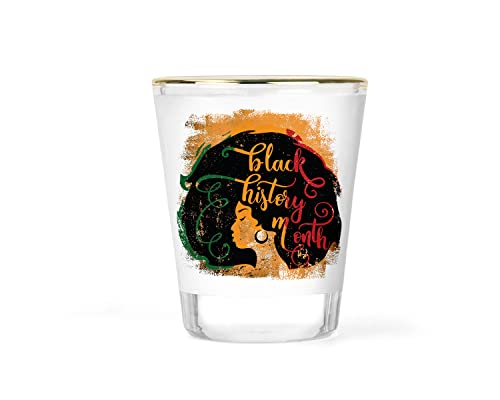 Black History Month Shot Glass Shots Gift for her Gifts Woman Shotglass Unique Collectible Barware Shooter Afro Glassware 1.5 ounce Gold-rimmed Shotglasses Keepsake Dishwasher Safe