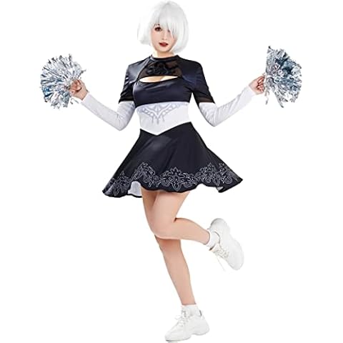 Miccostumes Womens No 2 Type B Cheerleader Costume Long Sleeve Top and Skirt with Poms (Large, Multicolored) Cover