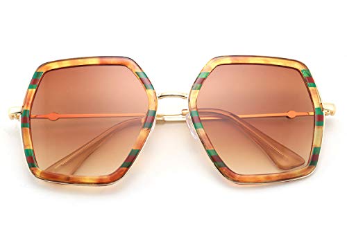 FEISEDY Women Large Hexagon Inspired Sunglasses Fashion Irregular Design Style Geometric B25033