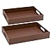 Lot de 2 plateaux de service en cuir marron avec poignées, 2 tailles pour table basse