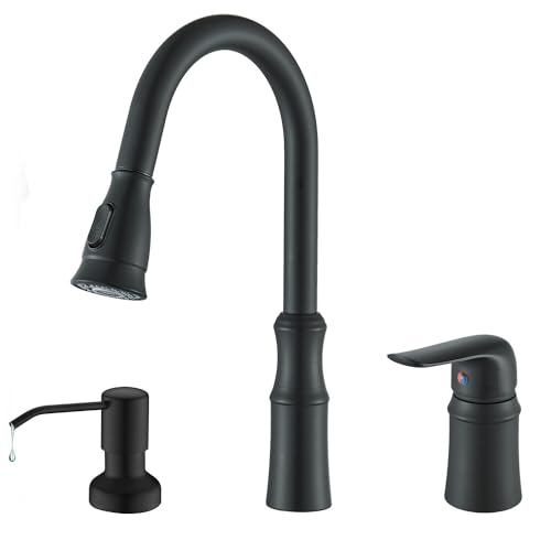 Robinet de cuisine noir mat avec douchette et distributeur MOCHAMIK