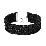 KIFEDSLJ Chunky Wide Sequins Choker Necklace Sparkly Sequins Lace Velvet Short Collar Necklace for Women Costume Jewelry-black 2