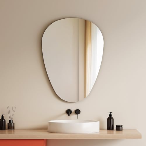 EMKE Badspiegel 50 x 70 cm, Asymmetrischer Spiegel, 360° Installation, Dekorativer HD-Wandspiegel für Badezimmer und Flur