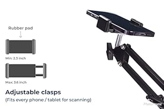 PHOTOMYNE Sturdy Flexible Phone Holder for Desk, Table, Office, Kitchen with Clamp for Photo Album Scanning, iPhone Holder for Desk- Black