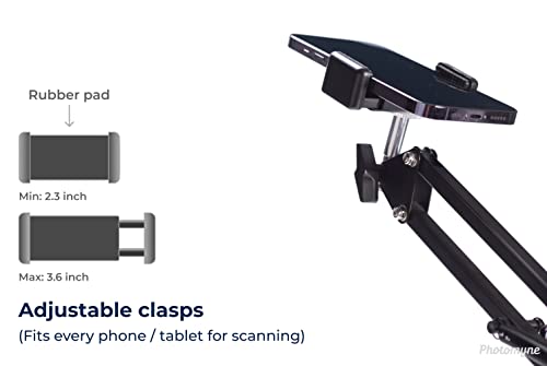 Photomyne Long Flexible Phone Mount with Clamp 8x8 inches/22.5x22.5 cm for Photo Album Scanning - Black