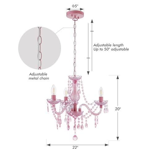 Luvkczc Crystal Chandelier, 3-Light Modern K9 Acrylic Crystal Chandelier for Dining Room, Pendant Ceiling Lighting Fixture for Bedroom, Living Room, Dining Room, Entryway Pink - Thumbnail 3