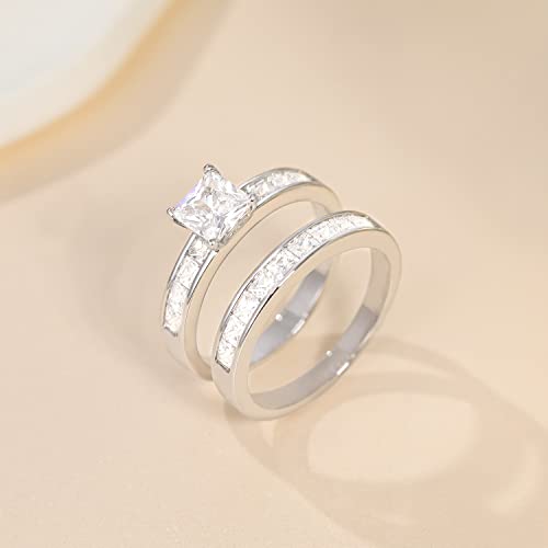 Mameloly 1.2ct Engagement Rings for Women Princess Cut Bridal Set Cubic Zirconia Wedding Rings Band Set Size 4-122