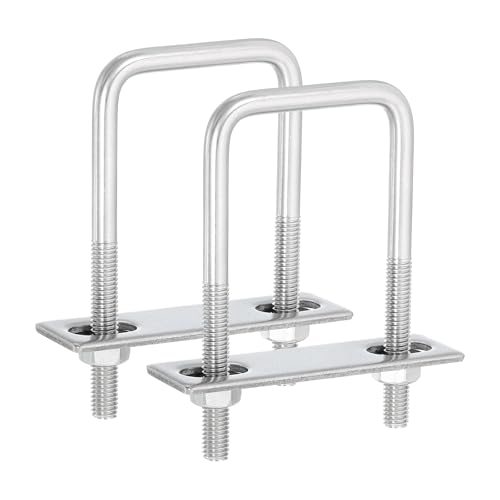 uxcell 2Sets 304 Stainless Steel Square U-Bolts, 2.05" (52mm) Inner Width 3.94" (100mm) Length M8 with Nuts, Frame Plate, Gasket for Automobiles Trailer, Ski Boat, Fishing Boat, Pipelines