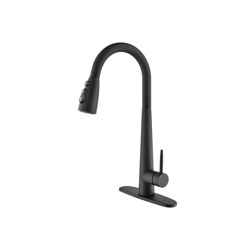 Robinet de cuisine extractible réglable en acier inoxydable avec finition noire