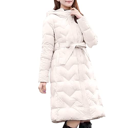 Veste mi-longue coréenne femme beige avec ceinture amincissante taille S