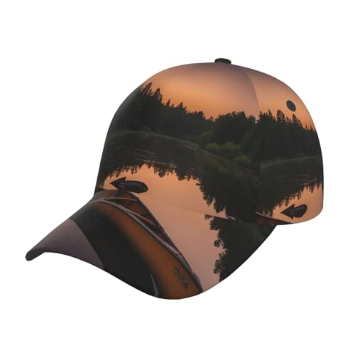 Moonlit Canoe Allagash River Print Gorra de béisbol de tamaño ajustable, para correr, entrenamientos, actividades de viaje al aire libre, todas las estaciones, color negro, Negro -, talla única