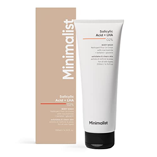 Minimalist 2% Salicylic Acid Body Wash | Acne Body Wash for Exfoliating, Excess Sweat, Rough & Bumpy Skin | Sulphate (SLS), Dye, & Fragrance Free | Shower Gel For Women & Men | 6.76 Fl Oz / 200 ml