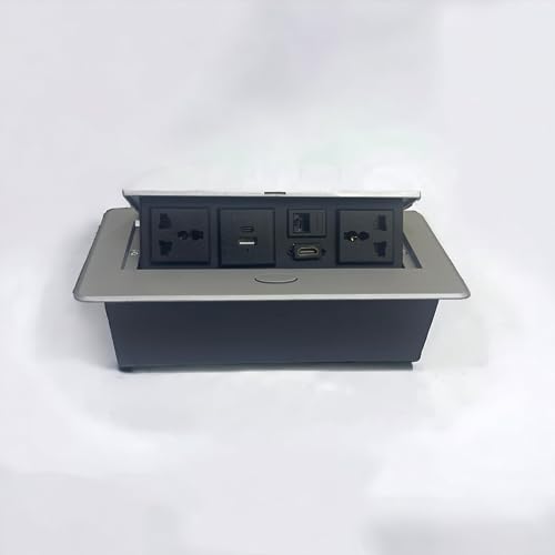 NEXT LIFE Table Popup Socket, Power Outlet LED Receptacle IP40 Protection Grade 250V 16A Dual USB/Type C/Hdmi/Data Table Socket Connection Box for Office and Home (Silver)