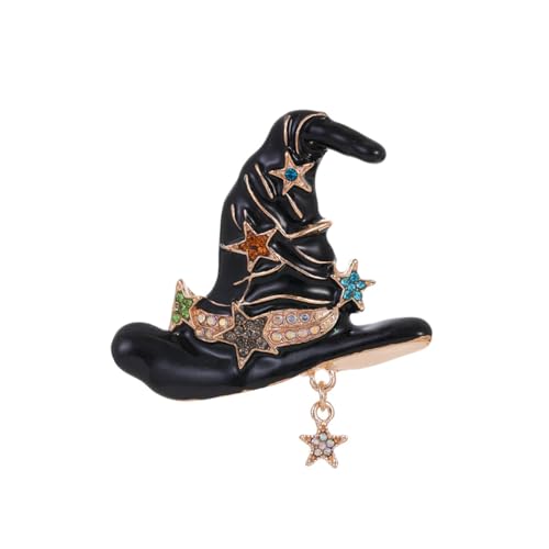Image of Rhinestone Witch Hat Brooch Pin for Women AB Crystal Colorful Star Witchcraft Brooches Lapel Pins Bag Suit Dress Accessories Unisex Cap Fashion Christmas Halloween Jewelry