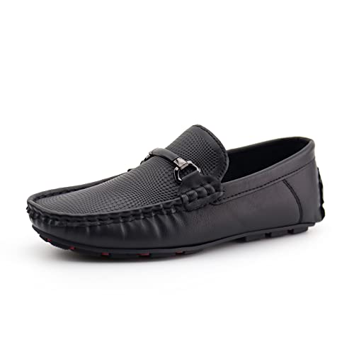 JABASIC Kids Penny Loafer Casual Slip-On Moccasin Flats Boys Dress Shoes (1,Black)