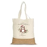 GRAVURZEILE Bedruckte Einkaufstasche Kork - Wintergrün Bär - Personalisiert mit Name - Einkaufsbeutel aus Baumwolle & Korkbesatz - Tragetasche mit langen Tragegriffen - Geschenk zu Weihnachten