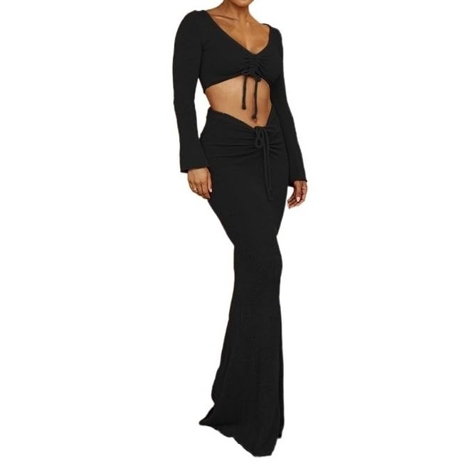 EVMILA 2023 Autumn Temperament Elegant Style Solid Color Slim Top and Half Skirt Set