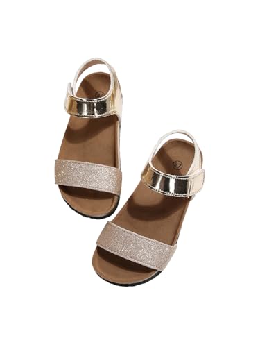Image of GORGLITTER Girl's Flat Sandals Dressy Cute Summer Metallic Sparkly Open Toe Slides Vacation Beach Ankle Strap Sandals