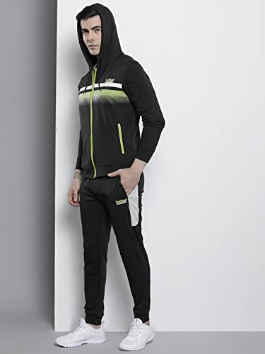 Image of The Indian Garage Co Men Regular Fit Placement Print Hooded Sweatshirt & Joggers Tracksuits