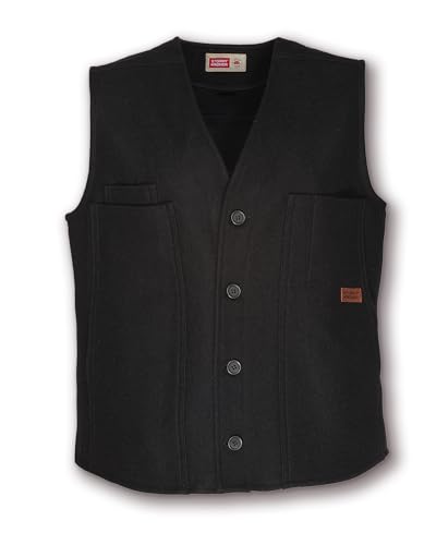 Stormy Kromer The Button Vest, Size Medium, Black, 100% Virgin Wool, 5 Pockets, 4-Button Front, Unlined, Vintage Look, Cut and Sewn in the USA, Dry Clean Only