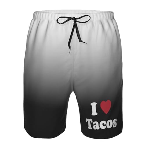 I Love Tacos Men's Casual Board Shorts - Elastic Waist Drawstring Swim Trunks Swimwear Bathing Suits,4