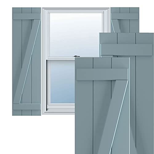 Ekena Millwork 16 1/8"W x 55"H True Fit PVC Three Board Joined Board-n-Batten Shutters w/Z-Bar, Peaceful Blue (Per Pair - Hardware Not Included)