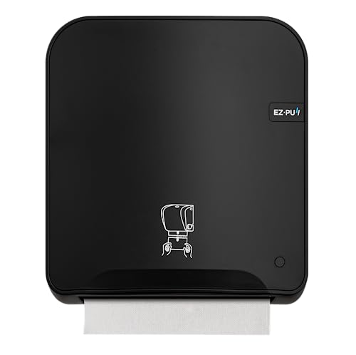 EZbrnd Wall Mount High Capacity Mechanical Hands-Free Manual Roll Towel Paper Dispenser for Commercial/Washroom/Office, Black, 5300B-EZ
