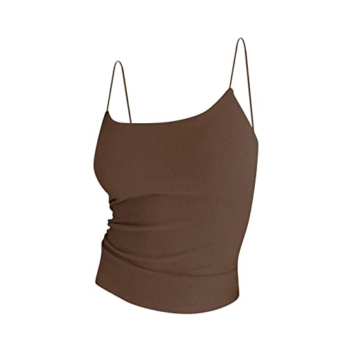 Women's Fittness Casual Sling Crop Top Solid Color Breathable Nylon Knit Tight Summer Daily Basic Leggings T Shirt #TOP1