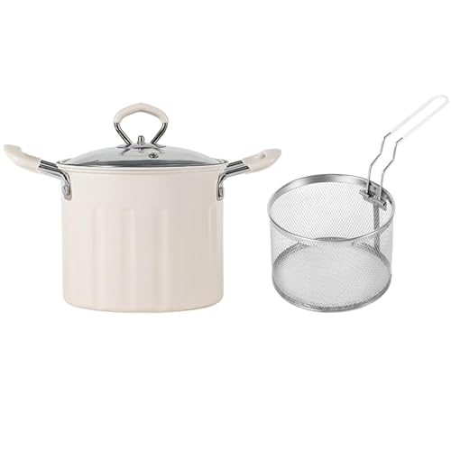 Image of 3L Deep Frying Pot with Strainer Kitchen Frying Pan for Frying Party Kitchen White | Home & Garden