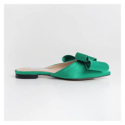 YJZZ Zapatos de Mujer de Primavera y Verano de Seda Satén puntiagudílicado Slippers Baotou Flat Talls Sets Semi Zapatillas Cover
