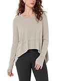 ODODOS Long Sleeve Tee for Women with Thumb Hole Athletic Gym Workout Crop Tops Yoga Shirts, Abalone, Small