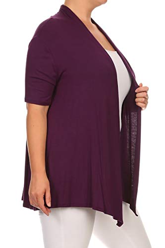 Plus Size Solid Print Casual Short Sleeve Draped Open Front Cardigan/Made in USA Plum 2XL2