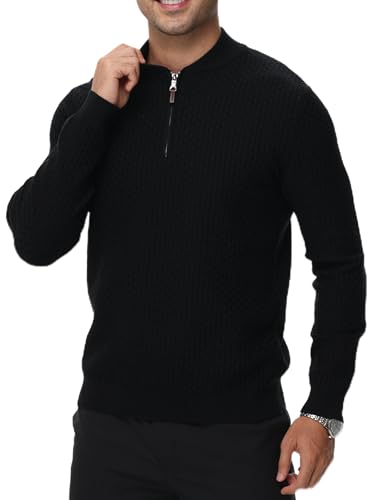YuKaiChen Men's Quarter Zip Sweater Knitted Crew Neck Waffle Textured Casual Pullover Fashion Long Sleeve Sweaters