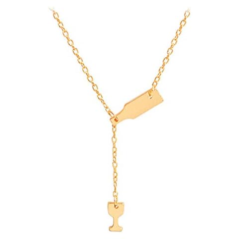 JINLL Women'S Stainless Steel Wine Bottle Beer Cup Pendant Y Necklace Jewellery Gift For Wine Lovers, Golden Cover